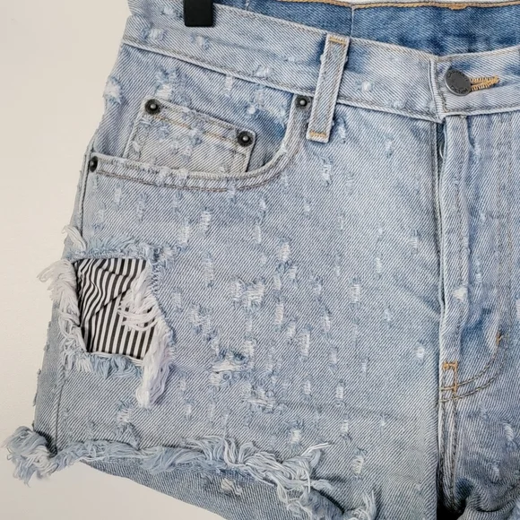 CARMAR button fly distressed cut off jean shorts Size 27